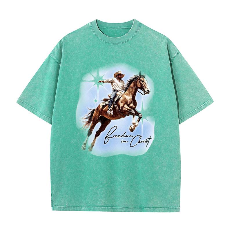 Christianartworkshop Freedom In Christ Unisex Washed T-shirt - Green - 5XL - image 5