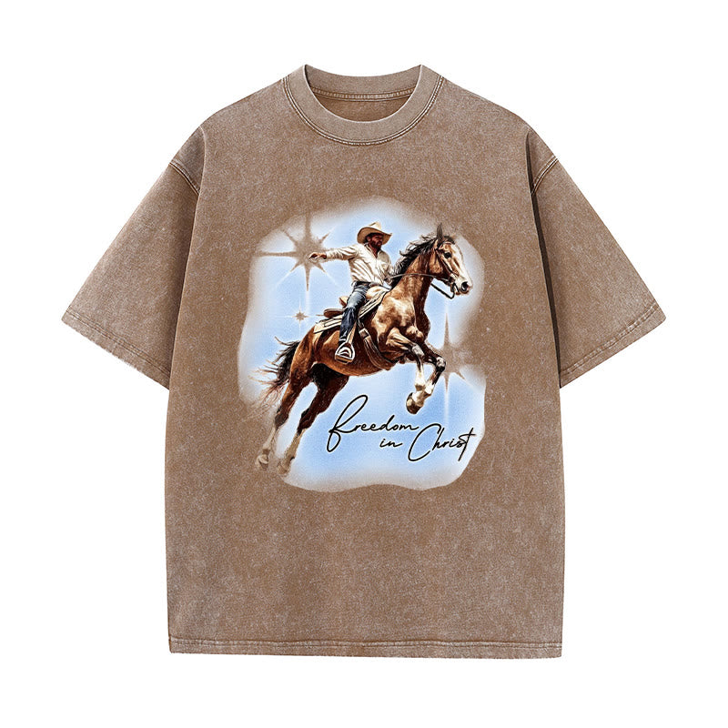 Christianartworkshop Freedom In Christ Unisex Washed T-shirt - Coffee - 5XL - image 7