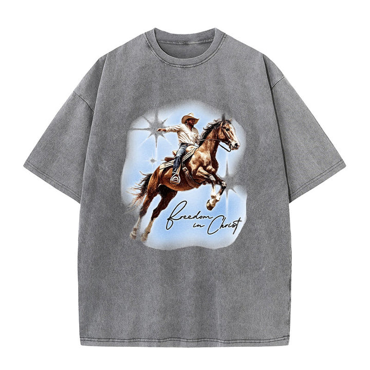 Christianartworkshop Freedom In Christ Unisex Washed T-shirt - Grey - 5XL - image 0
