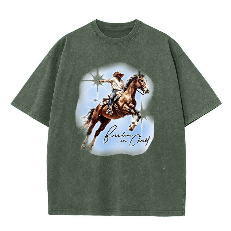 Christianartworkshop Freedom In Christ Unisex Washed T-shirt - Army Green - 5XL - image 8