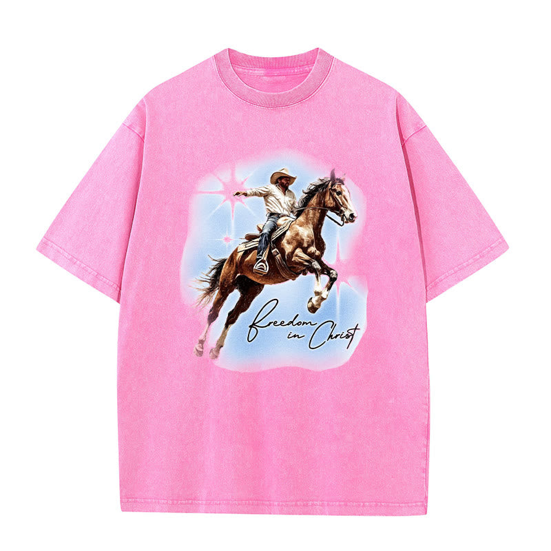 Christianartworkshop Freedom In Christ Unisex Washed T-shirt - Pink - 5XL - image 6