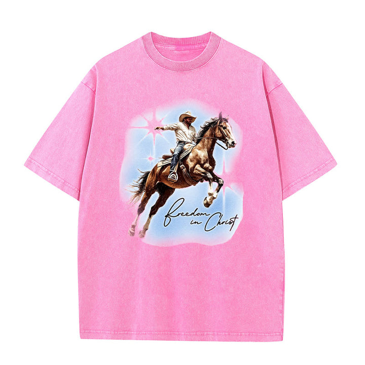 Christianartworkshop Freedom In Christ Unisex Washed T-shirt - Pink - 5XL - image 6