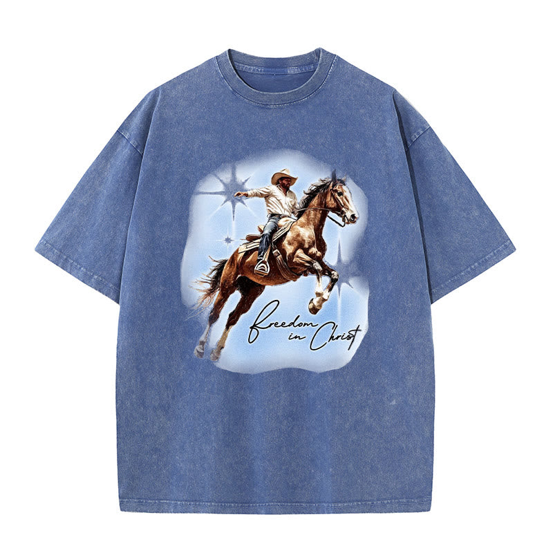 Christianartworkshop Freedom In Christ Unisex Washed T-shirt - Blue - 5XL - image 3