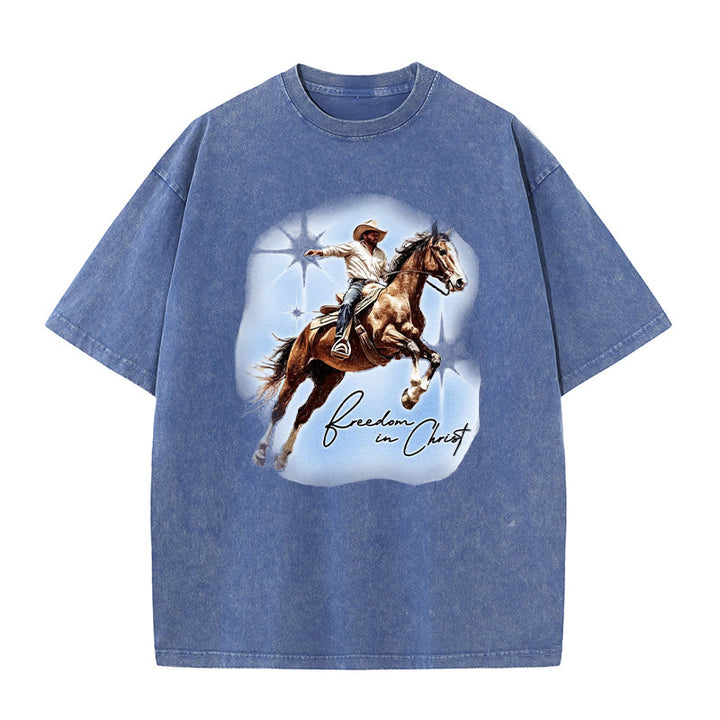 Christianartworkshop Freedom In Christ Unisex Washed T-shirt - Blue - 5XL - image 3