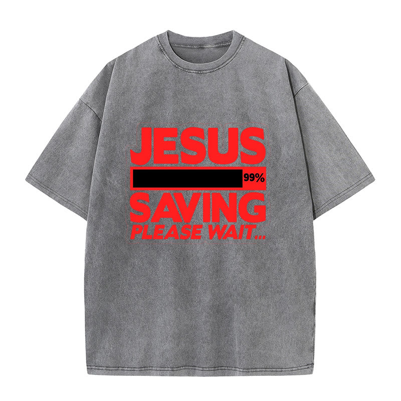 Christianartworkshop Jesus Saving Please Wait Unisex Washed T-shirt - Grey - 5XL - image 8