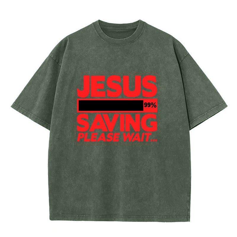 Christianartworkshop Jesus Saving Please Wait Unisex Washed T-shirt