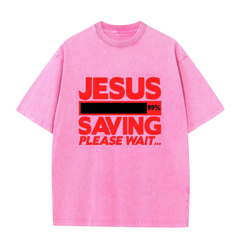 Christianartworkshop Jesus Saving Please Wait Unisex Washed T-shirt
