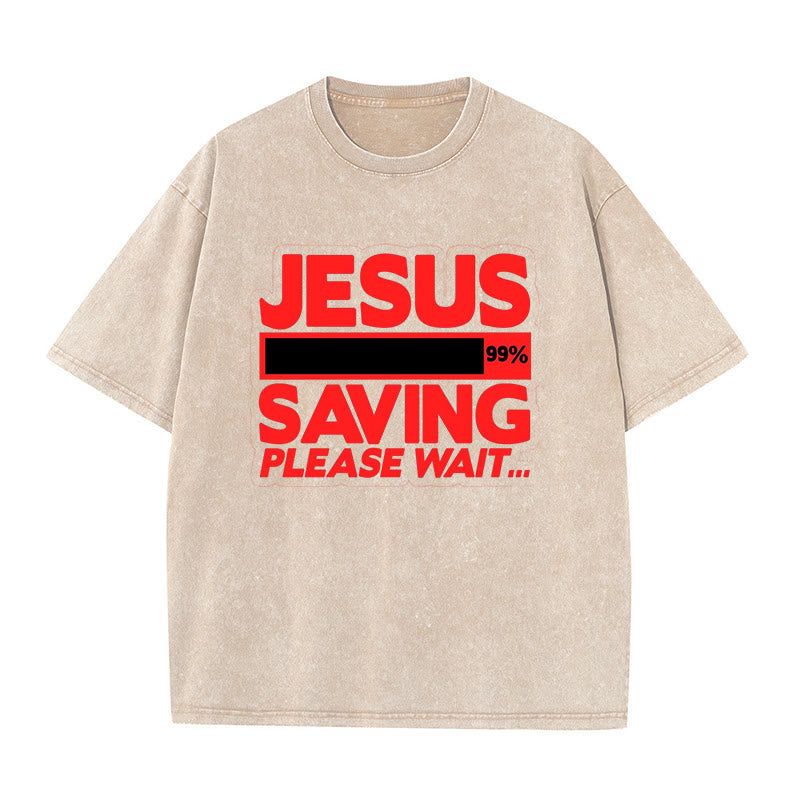 Christianartworkshop Jesus Saving Please Wait Unisex Washed T-shirt - Apricot - 5XL - image 3