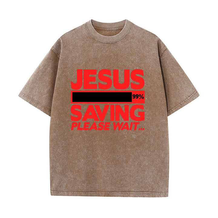 Christianartworkshop Jesus Saving Please Wait Unisex Washed T-shirt - Coffee - 5XL - image 9