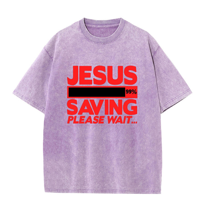 Christianartworkshop Jesus Saving Please Wait Unisex Washed T-shirt - Purple - 5XL - image 4