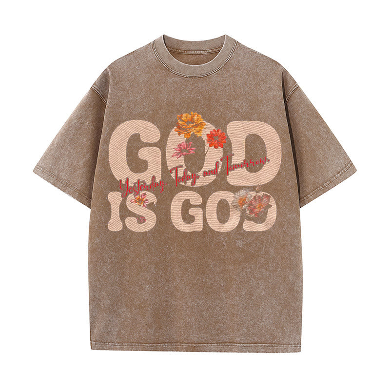 Christianartworkshop God Is God Unisex Washed T-shirt - Coffee - 5XL - image 3