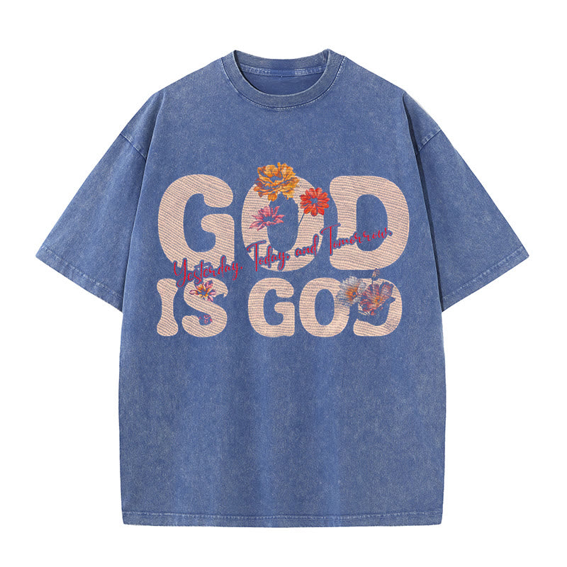 Christianartworkshop God Is God Unisex Washed T-shirt - Blue - 5XL - image 5