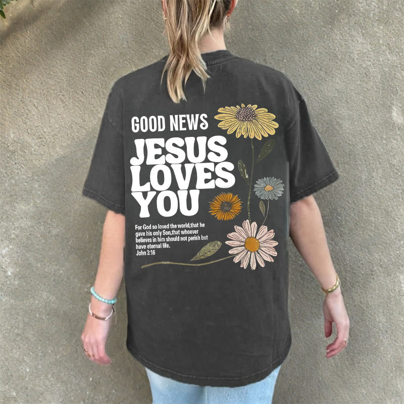 Christianartworkshop Good News Jesus Loves You Unisex Washed T-shirt - image 19