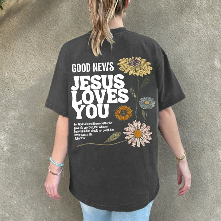 Christianartworkshop Good News Jesus Loves You Unisex Washed T-shirt - image 19