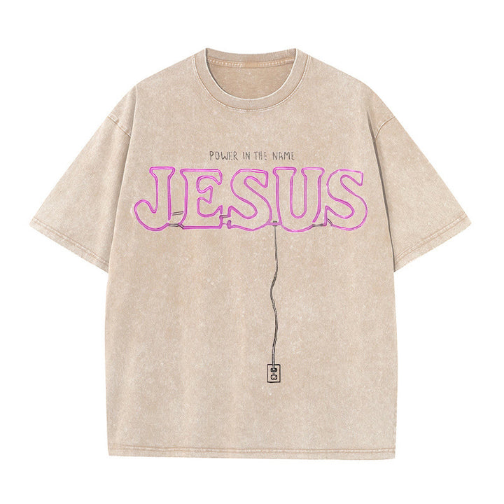 Christianartworkshop Power in the Name Jesus Unisex Washed T-shirt - Apricot - 5XL - image 4