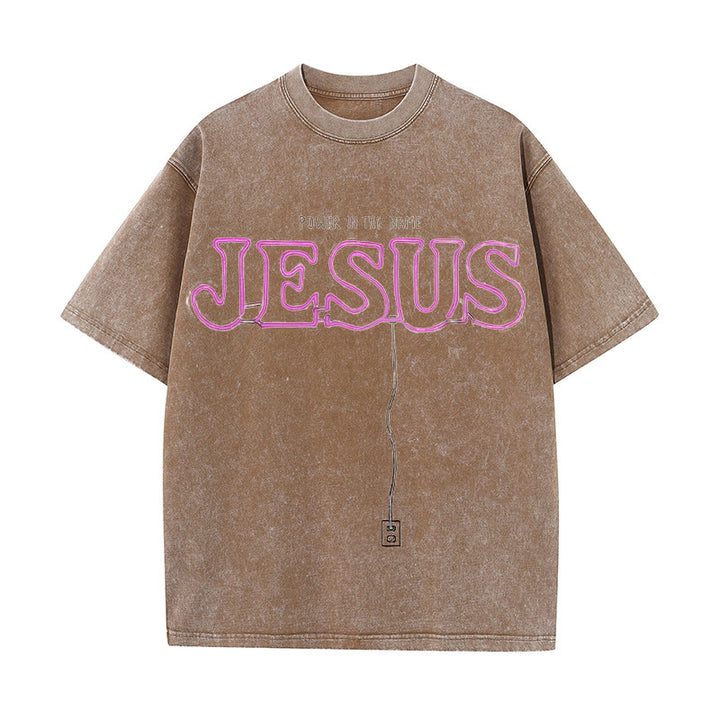 Christianartworkshop Power in the Name Jesus Unisex Washed T-shirt