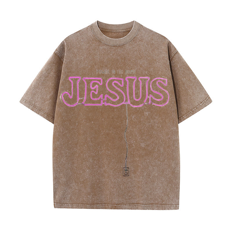 Christianartworkshop Power in the Name Jesus Unisex Washed T-shirt - Coffee - 5XL - image 7