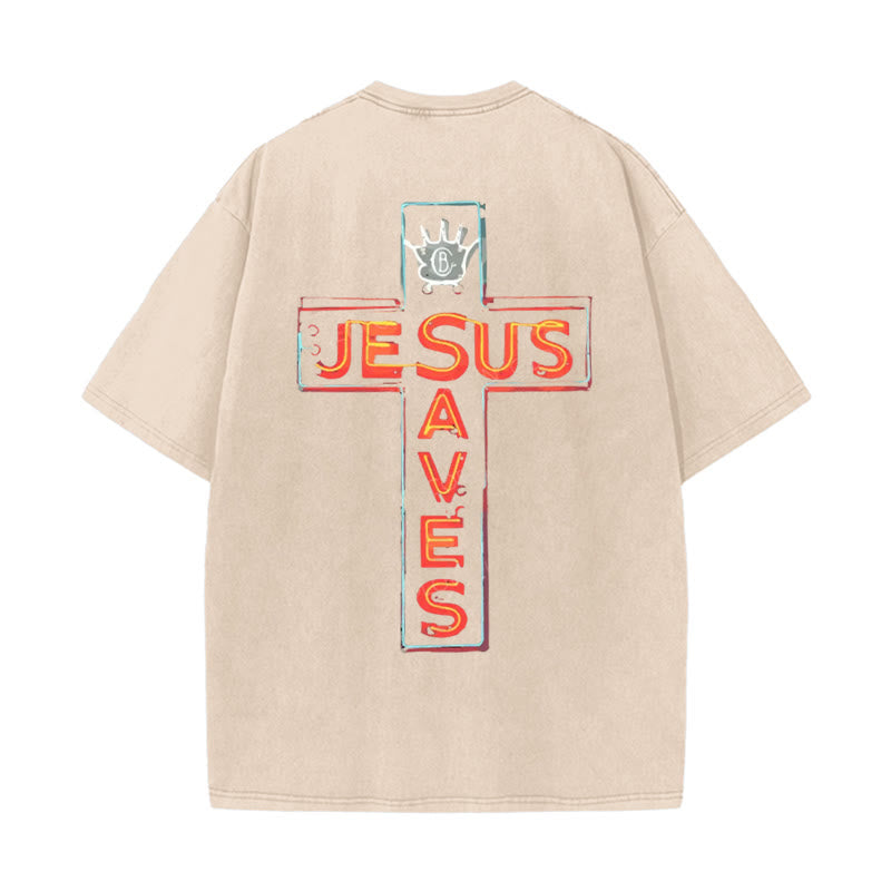 Christianartworkshop Jesus Saves Cross Graphic T-Shirt - Beige - 5XL - image 6