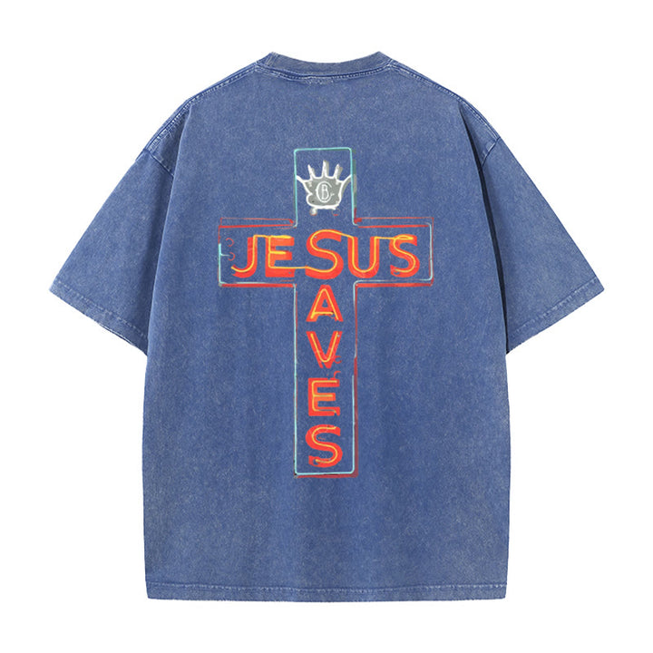 Christianartworkshop Jesus Saves Cross Graphic T-Shirt - Blue - 5XL - image 0