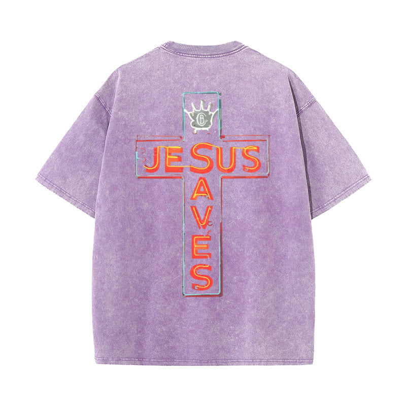 Christianartworkshop Jesus Saves Cross Graphic T-Shirt - Purple - 5XL - image 16