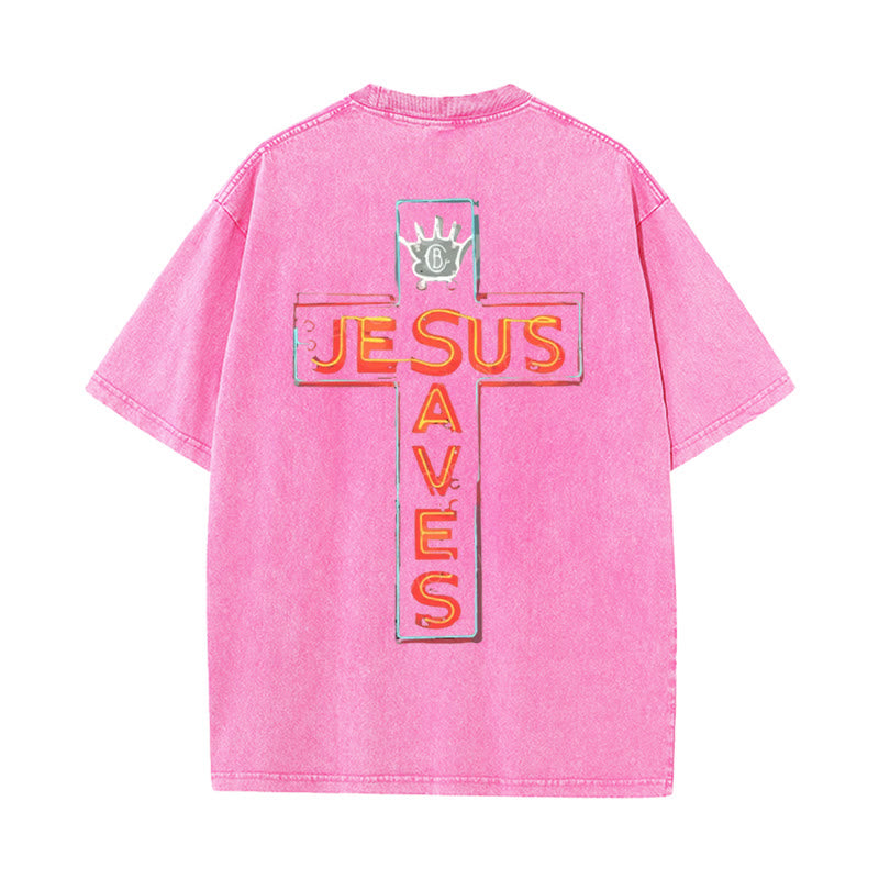 Christianartworkshop Jesus Saves Cross Graphic T-Shirt - Pink - 5XL - image 12