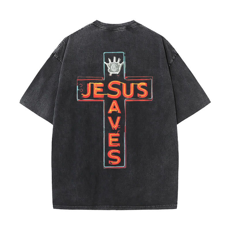 Christianartworkshop Jesus Saves Cross Graphic T-Shirt - Black - 5XL - image 3