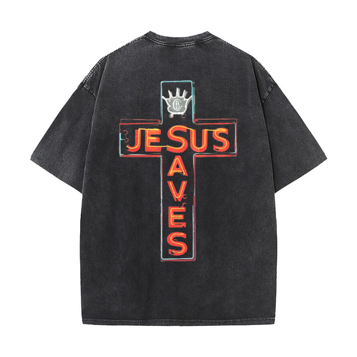 Christianartworkshop Jesus Saves Cross Graphic T-Shirt - Black - 5XL - image 3