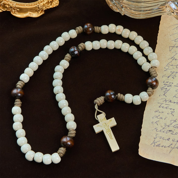 Christianartworkshop Minimalist Style Matte White Beads Rosary with INRI Crucifix: Wear Spiritual Beauty
