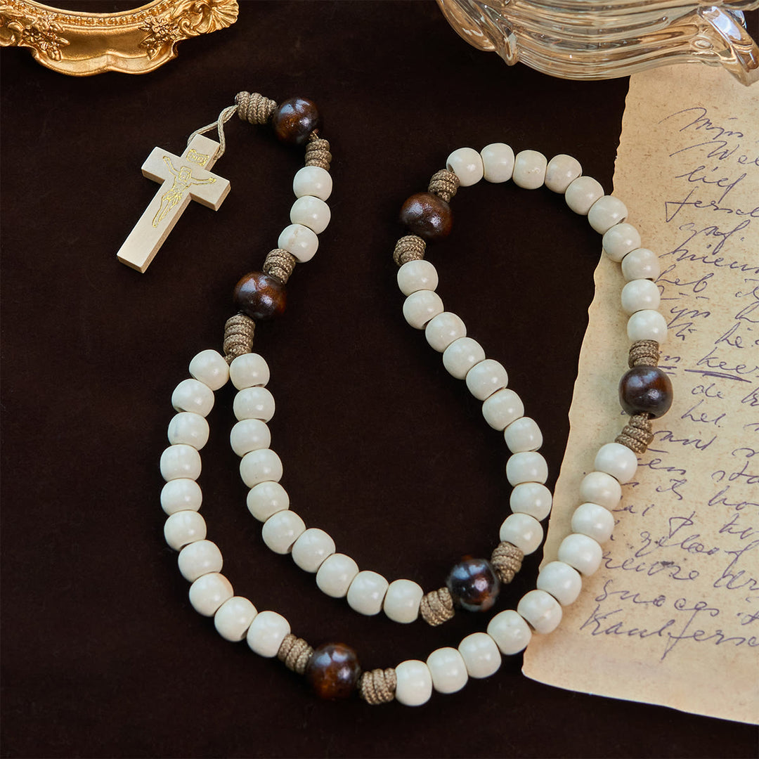 Christianartworkshop Minimalist Style Matte White Beads Rosary with INRI Crucifix: Wear Spiritual Beauty