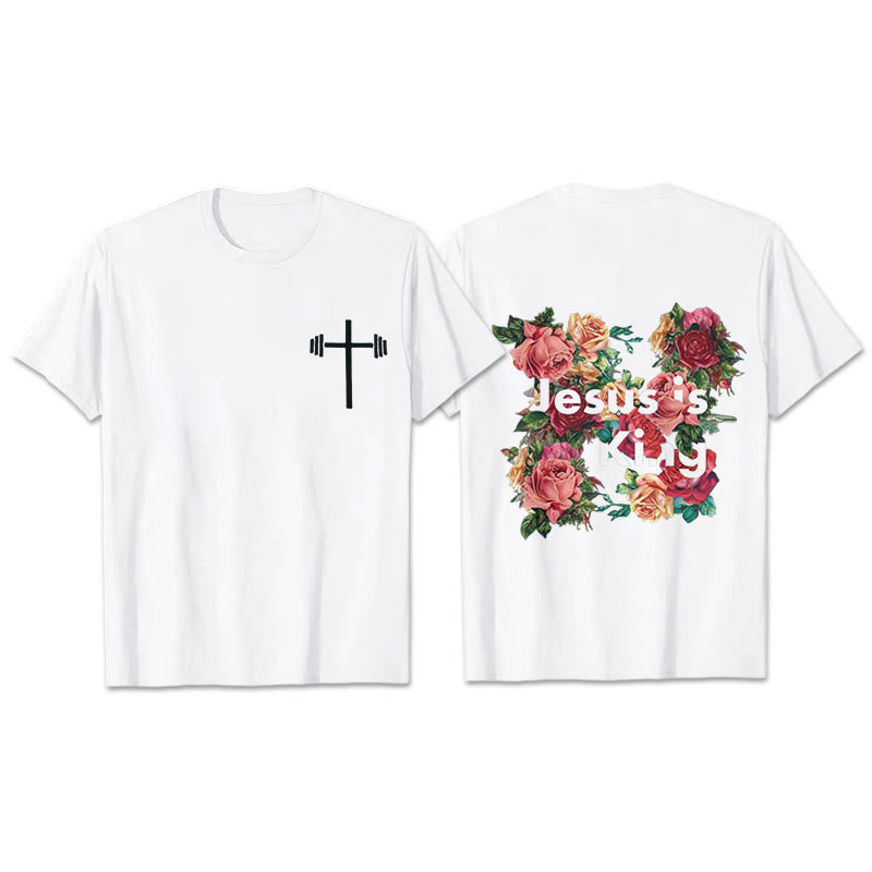 Christianartworkshop Floral Embellished Jesus is King Christian T-Shirt  - White - 2XL - image 16