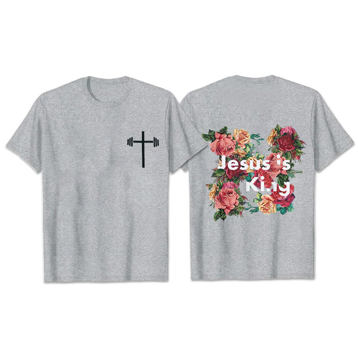 Christianartworkshop Floral Embellished Jesus is King Christian T-Shirt  - Grey - 2XL - image 22