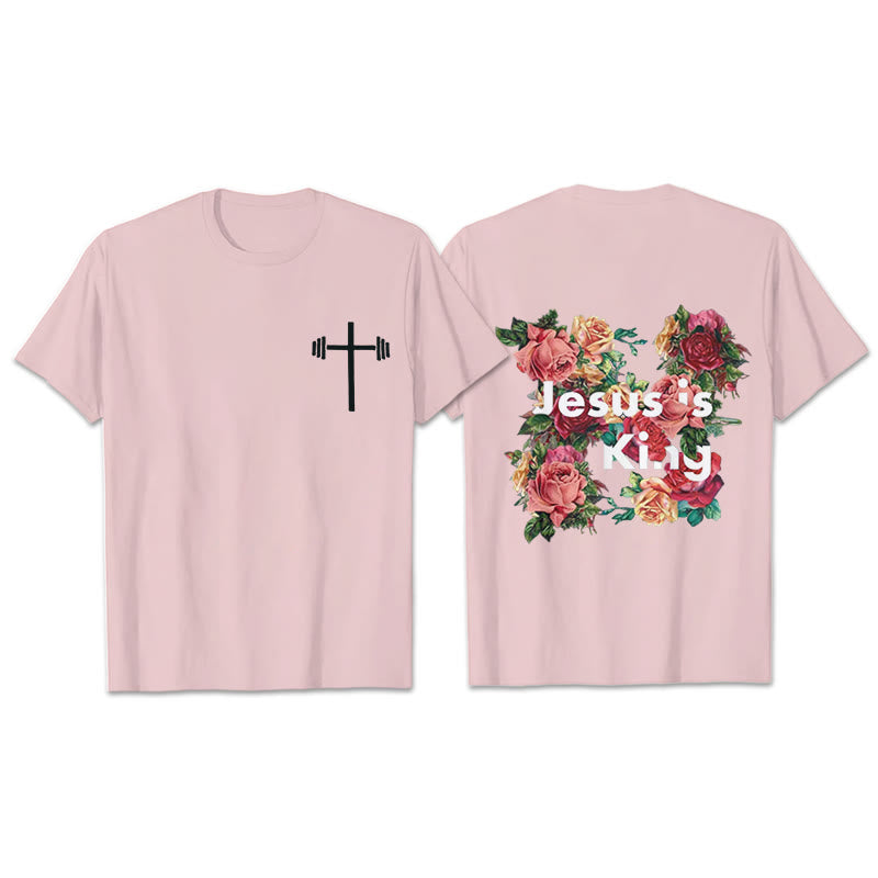 Christianartworkshop Floral Embellished Jesus is King Christian T-Shirt  - Pink - 2XL - image 17