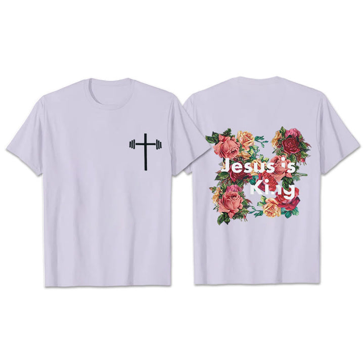 Christianartworkshop Floral Embellished Jesus is King Christian T-Shirt  - Purple - 2XL - image 21