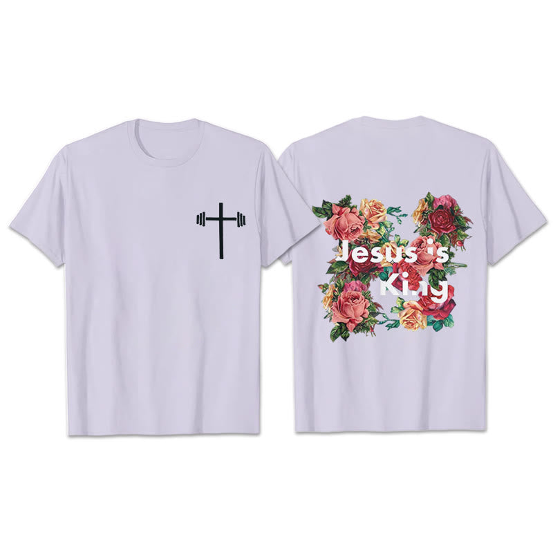 Christianartworkshop Floral Embellished Jesus is King Christian T-Shirt  - Purple - 2XL - image 21