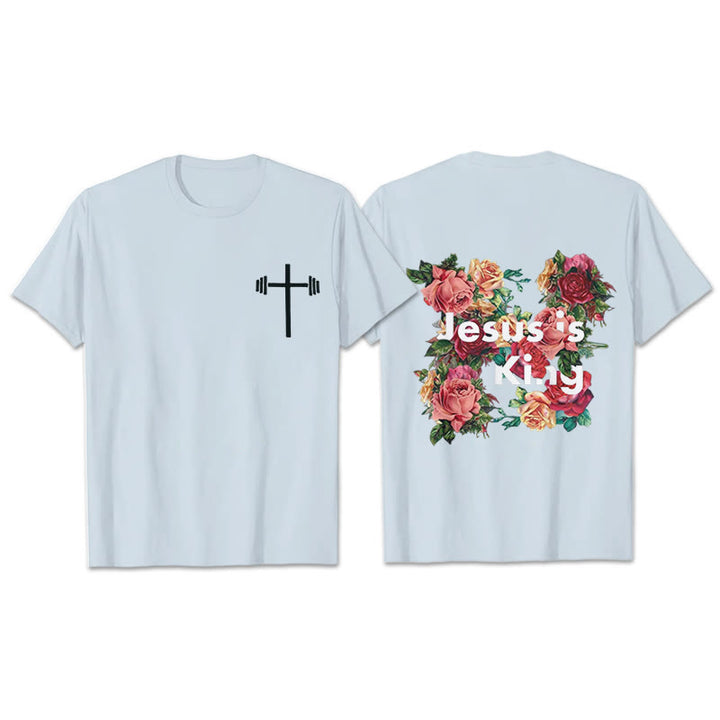 Christianartworkshop Floral Embellished Jesus is King Christian T-Shirt  - Blue - 2XL - image 18