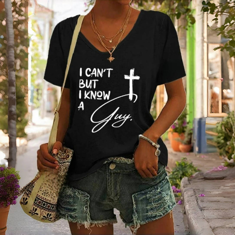 Christianartworkshop I Can't But I Know A Guy Print V-Neck T-shirt - Black - 4XL - image 2