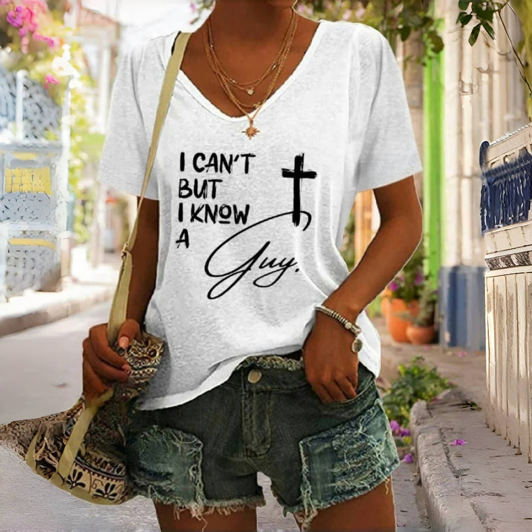 Christianartworkshop I Can't But I Know A Guy Print V-Neck T-shirt - White - 4XL - image 3