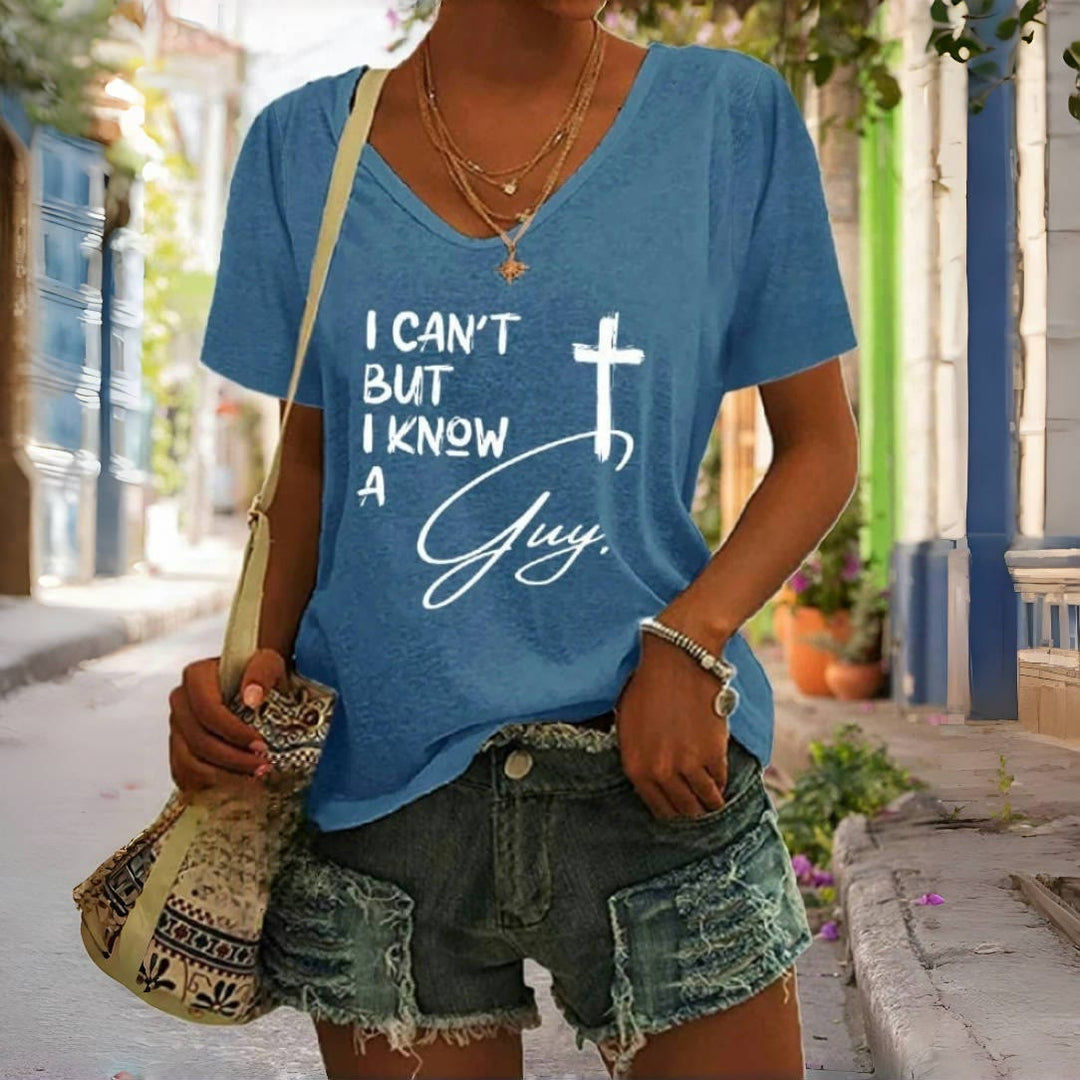 Christianartworkshop I Can't But I Know A Guy Print V-Neck T-shirt - Blue - 4XL - image 1