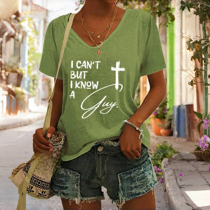 Christianartworkshop I Can't But I Know A Guy Print V-Neck T-shirt - Green - 4XL - image 4