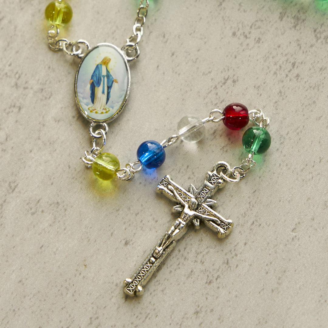 Christianartworkshop Holy Virgin Mary Pendant and Crucifix of 6mm Transparent Multicolor Rainbow Beads Rosary - image 4