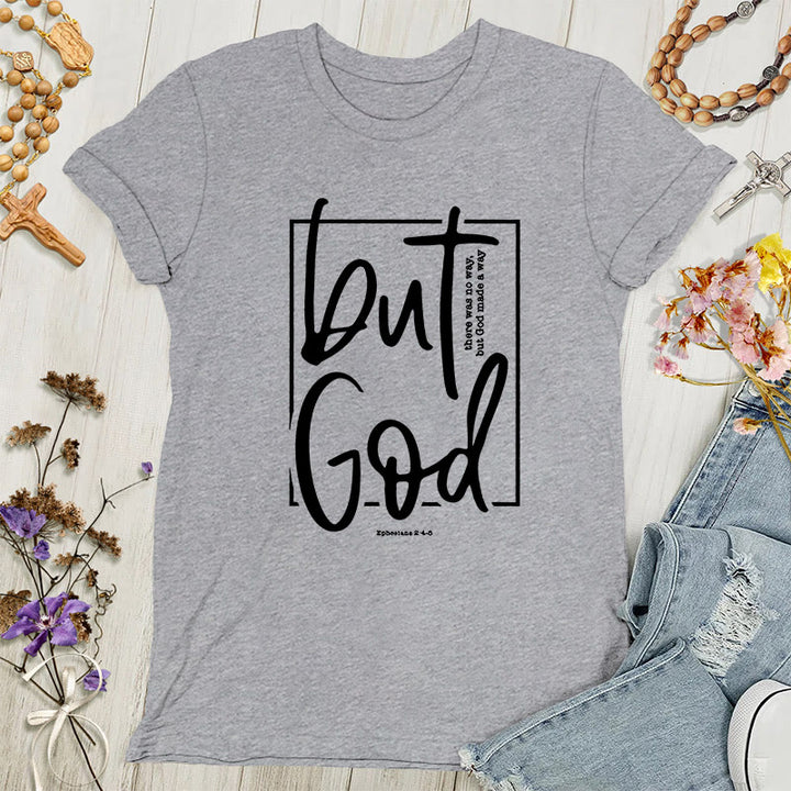 Christianartworkshop Inspirational 'But God' Graphic Women's T-shirt - Grey - 4XL - image 0