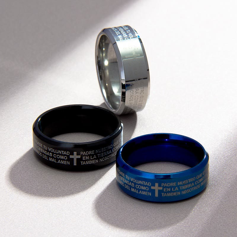 Christianartworkshop Minimalist 8mm Holy Verse Tri-Color Ring with Cross Motif: Wear Your Faith - AU Size L1/2 (US 6) - Blue - image 0