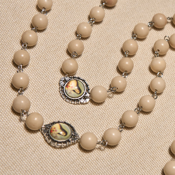Christianartworkshop Minimalist St. Therese & Miraculous Medal Rosary of Polished White Stone with Crucifix - image 6