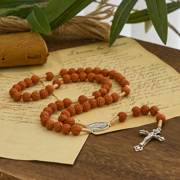 Christianartworkshop Carved Amber Floral Rose Beads Rosary with Miraculous Medal: Bloom of Devotion - image 4