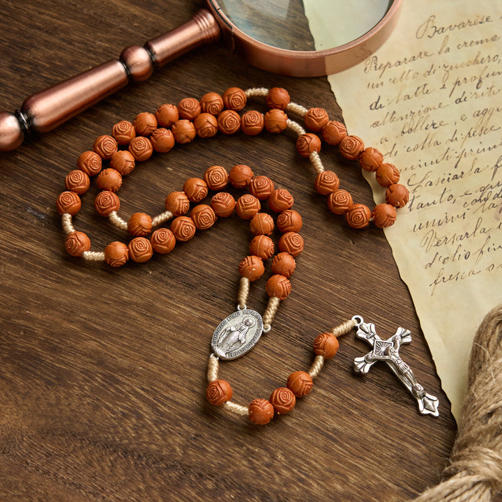 Christianartworkshop Carved Amber Floral Rose Beads Rosary with Miraculous Medal: Bloom of Devotion - image 2