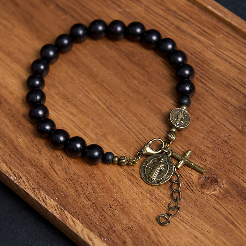 Christianartworkshop Ebony Beads St. Benedict the Blessed Protection Bracelet - image 1