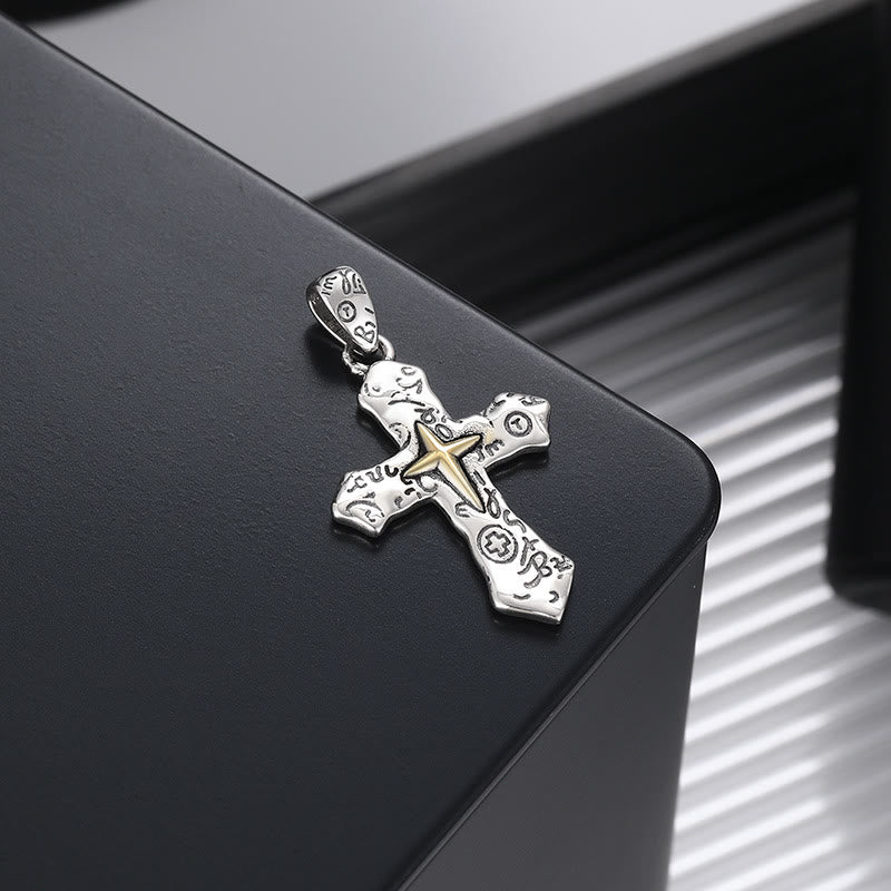 Christianartworkshop S925 Vintage Etched Cross Necklace with Spiritual Glyphs: Embrace the Spirit - Cross - image 0