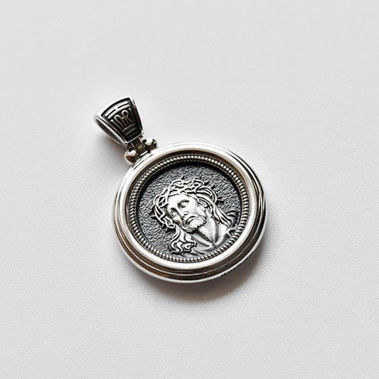 Christianartworkshop Sterling Dual-Face Medal Necklace with Crown of Thorns & Our Lady of Sorrows - image 3