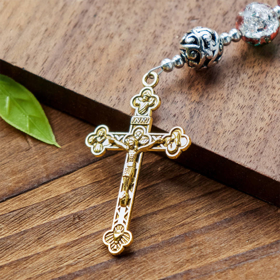 Christianartworkshop Gradient Multicolor Glass Bead & Brass Crucifix Rosary with Divine Mercy Medal - image 4