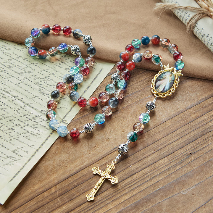 Christianartworkshop PRAYERFUL FAITH: Handmade Gradient Multicolor Glass Bead & Brass Crucifix Rosary with Gift Card - image 4